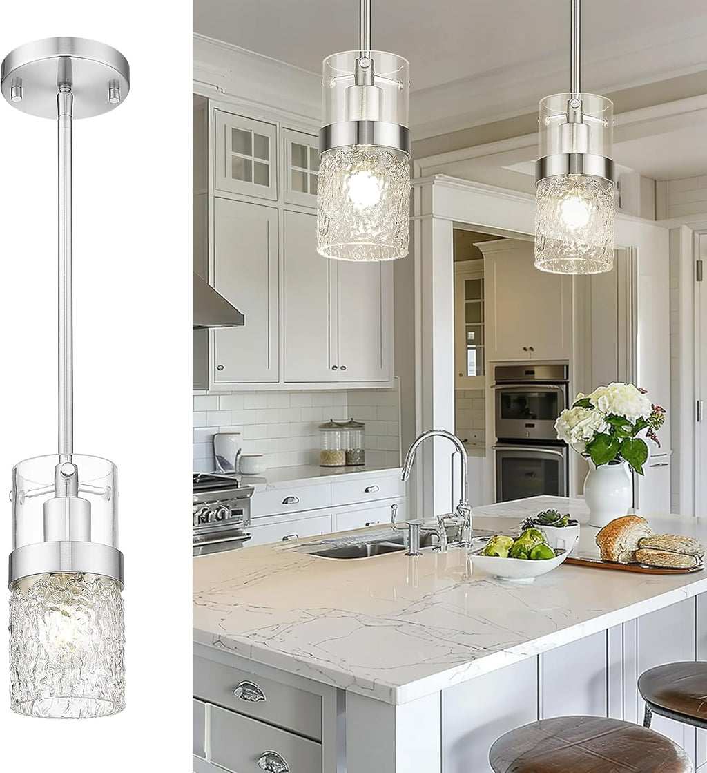 LMS 2-Pack Modern Matte Black Pendant Light, Adjustable Hanging Pendant Lighting with Hammered Glass, Tiltable Pendant Lighting for Kitchen Island, Bathroom, Bedroom, LMS-201 - Grand Goldman