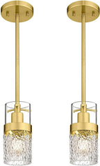 LMS 2-Pack Modern Matte Black Pendant Light, Adjustable Hanging Pendant Lighting with Hammered Glass, Tiltable Pendant Lighting for Kitchen Island, Bathroom, Bedroom, LMS-201 - Grand Goldman