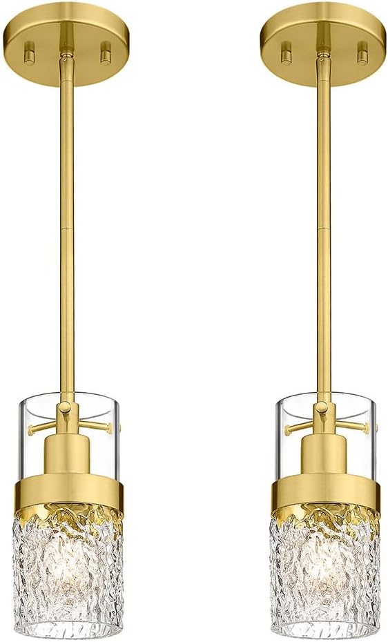 LMS 2-Pack Modern Matte Black Pendant Light, Adjustable Hanging Pendant Lighting with Hammered Glass, Tiltable Pendant Lighting for Kitchen Island, Bathroom, Bedroom, LMS-201 - Grand Goldman