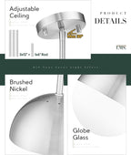 LMS 2 Pack Modern Pendant Lights, Mid Century Brushed Nickel Kitchen Lighting with White Globe Glass Shade, Adjustable Hanging Light Fixtures Ceiling Light for Home Office Dining Room, LMS-186BN2PK - Grand Goldman