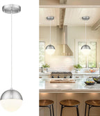 LMS 2 Pack Modern Pendant Lights, Mid Century Brushed Nickel Kitchen Lighting with White Globe Glass Shade, Adjustable Hanging Light Fixtures Ceiling Light for Home Office Dining Room, LMS-186BN2PK - Grand Goldman