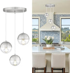 LMS 2 Pack Modern Pendant Lights, Mid Century Brushed Nickel Kitchen Lighting with White Globe Glass Shade, Adjustable Hanging Light Fixtures Ceiling Light for Home Office Dining Room, LMS-186BN2PK - Grand Goldman