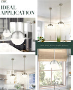 LMS 2 Pack Modern Pendant Lights, Mid Century Brushed Nickel Kitchen Lighting with White Globe Glass Shade, Adjustable Hanging Light Fixtures Ceiling Light for Home Office Dining Room, LMS-186BN2PK - Grand Goldman