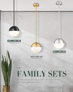 LMS 2 Pack Modern Pendant Lights, Mid Century Brushed Nickel Kitchen Lighting with White Globe Glass Shade, Adjustable Hanging Light Fixtures Ceiling Light for Home Office Dining Room, LMS-186BN2PK - Grand Goldman