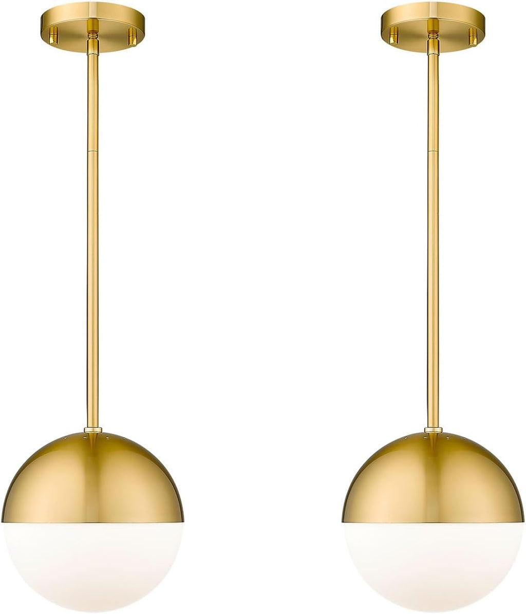 LMS 2 Pack Modern Pendant Lights, Mid Century Brushed Nickel Kitchen Lighting with White Globe Glass Shade, Adjustable Hanging Light Fixtures Ceiling Light for Home Office Dining Room, LMS-186BN2PK - Grand Goldman