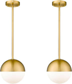 LMS 2 Pack Modern Pendant Lights, Mid Century Brushed Nickel Kitchen Lighting with White Globe Glass Shade, Adjustable Hanging Light Fixtures Ceiling Light for Home Office Dining Room, LMS-186BN2PK - Grand Goldman