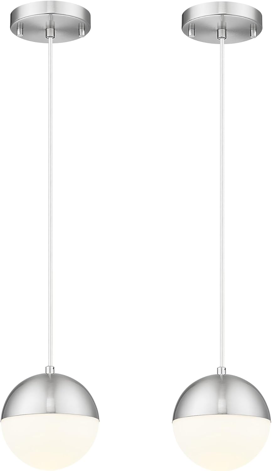 LMS 2 Pack Modern Pendant Lights, Mid Century Brushed Nickel Kitchen Lighting with White Globe Glass Shade, Adjustable Hanging Light Fixtures Ceiling Light for Home Office Dining Room, LMS-186BN2PK - Grand Goldman