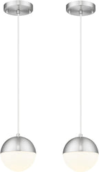 LMS 2 Pack Modern Pendant Lights, Mid Century Brushed Nickel Kitchen Lighting with White Globe Glass Shade, Adjustable Hanging Light Fixtures Ceiling Light for Home Office Dining Room, LMS-186BN2PK - Grand Goldman