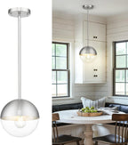 LMS 2 Pack Modern Pendant Lights, Mid Century Brushed Nickel Kitchen Lighting with White Globe Glass Shade, Adjustable Hanging Light Fixtures Ceiling Light for Home Office Dining Room, LMS-186BN2PK - Grand Goldman