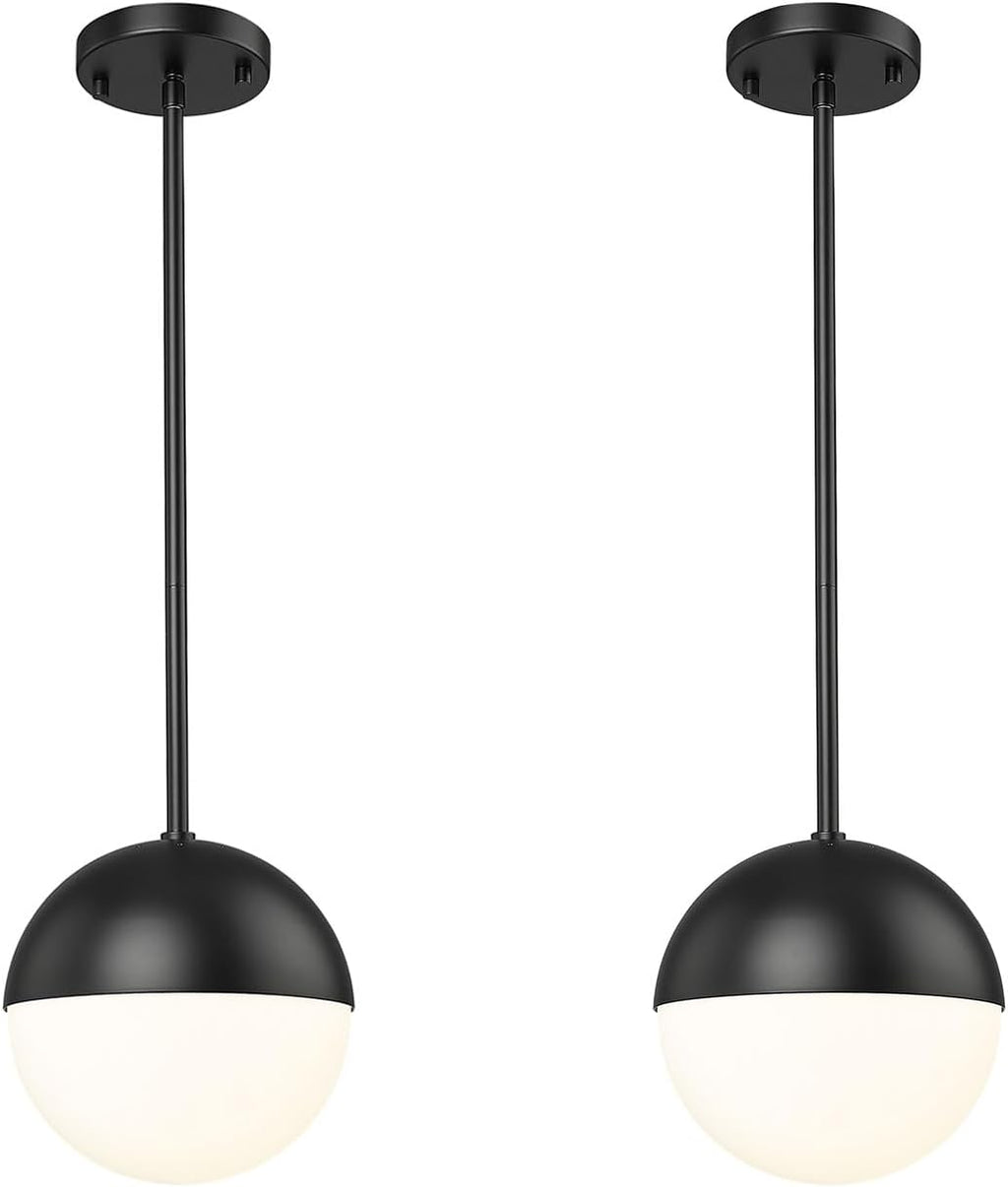 LMS 2 Pack Modern Pendant Lights, Mid Century Brushed Nickel Kitchen Lighting with White Globe Glass Shade, Adjustable Hanging Light Fixtures Ceiling Light for Home Office Dining Room, LMS-186BN2PK - Grand Goldman