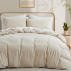 LOVQUE 100% Washed Cotton Duvet Cover Queen Size, White Linen Like Breathable Natural Bedding Set (No Comforter), 90x90 Inches - Grand Goldman