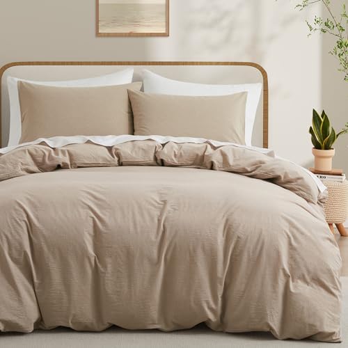 LOVQUE 100% Washed Cotton Duvet Cover Queen Size, White Linen Like Breathable Natural Bedding Set (No Comforter), 90x90 Inches - Grand Goldman