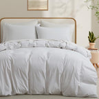 LOVQUE 100% Washed Cotton Duvet Cover Queen Size, White Linen Like Breathable Natural Bedding Set (No Comforter), 90x90 Inches - Grand Goldman