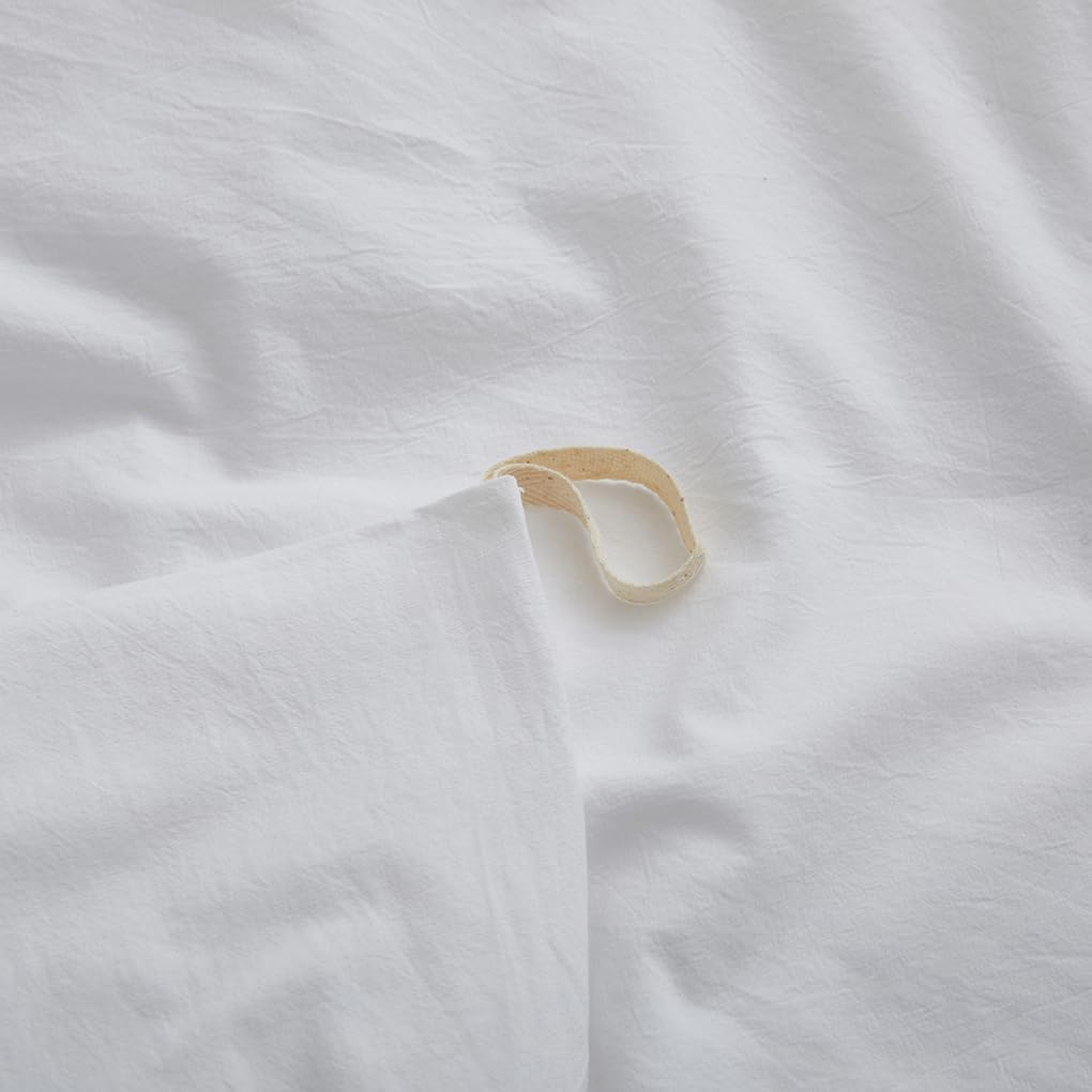 LOVQUE 100% Washed Cotton Duvet Cover Queen Size, White Linen Like Breathable Natural Bedding Set (No Comforter), 90x90 Inches - Grand Goldman