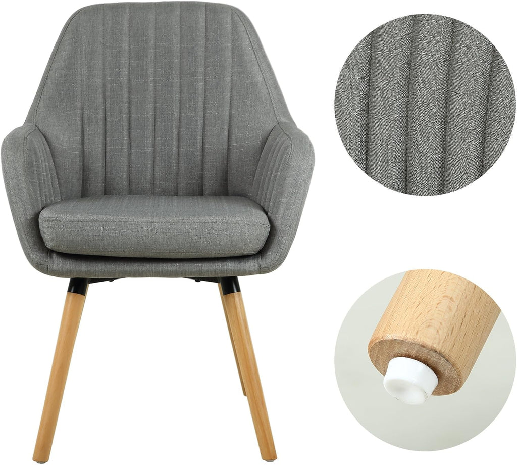 LSSBOUGHT Vanity Chair Makeup Chair Accent Chair with Arms for Living Room Bedroom Home Office Mid Century Modern Upholstered Arm Chair Sofa Chair with Solid Wood Legs(Gray) - Grand Goldman