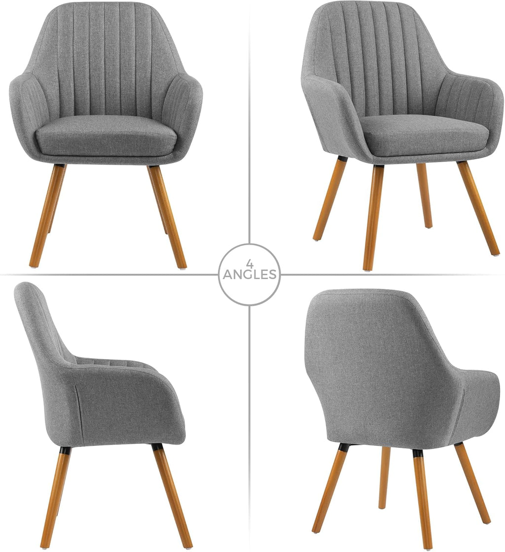 LSSBOUGHT Vanity Chair Makeup Chair Accent Chair with Arms for Living Room Bedroom Home Office Mid Century Modern Upholstered Arm Chair Sofa Chair with Solid Wood Legs(Gray) - Grand Goldman