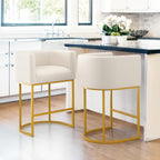 LUE BONA 27" H Counter Height Bar Stools, Modern Barrel Counter Stools with Backrest and Arms, Black Metal Frames, Linen Fabric Upholstered Accent Barstools for Kitchen Island, Linen Color - Grand Goldman