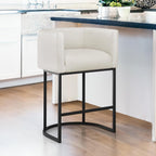 LUE BONA 27" H Counter Height Bar Stools, Modern Barrel Counter Stools with Backrest and Arms, Black Metal Frames, Linen Fabric Upholstered Accent Barstools for Kitchen Island, Linen Color - Grand Goldman