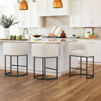 LUE BONA 27" H Counter Height Bar Stools, Modern Barrel Counter Stools with Backrest and Arms, Black Metal Frames, Linen Fabric Upholstered Accent Barstools for Kitchen Island, Linen Color - Grand Goldman