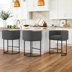 LUE BONA 27" H Counter Height Bar Stools, Modern Barrel Counter Stools with Backrest and Arms, Black Metal Frames, Linen Fabric Upholstered Accent Barstools for Kitchen Island, Linen Color - Grand Goldman