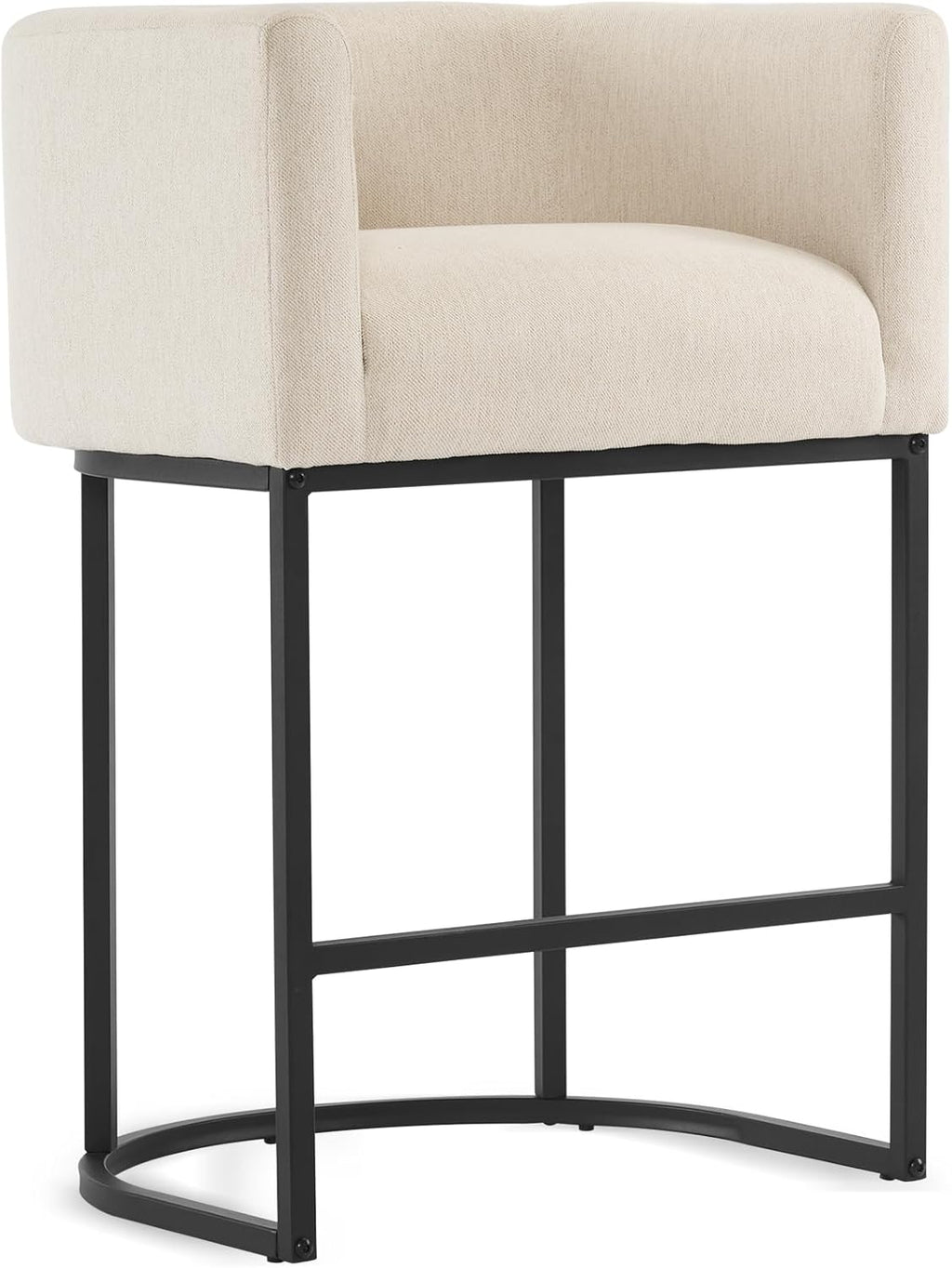 LUE BONA 27" H Counter Height Bar Stools, Modern Barrel Counter Stools with Backrest and Arms, Black Metal Frames, Linen Fabric Upholstered Accent Barstools for Kitchen Island, Linen Color - Grand Goldman
