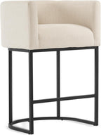 LUE BONA 27" H Counter Height Bar Stools, Modern Barrel Counter Stools with Backrest and Arms, Black Metal Frames, Linen Fabric Upholstered Accent Barstools for Kitchen Island, Linen Color - Grand Goldman