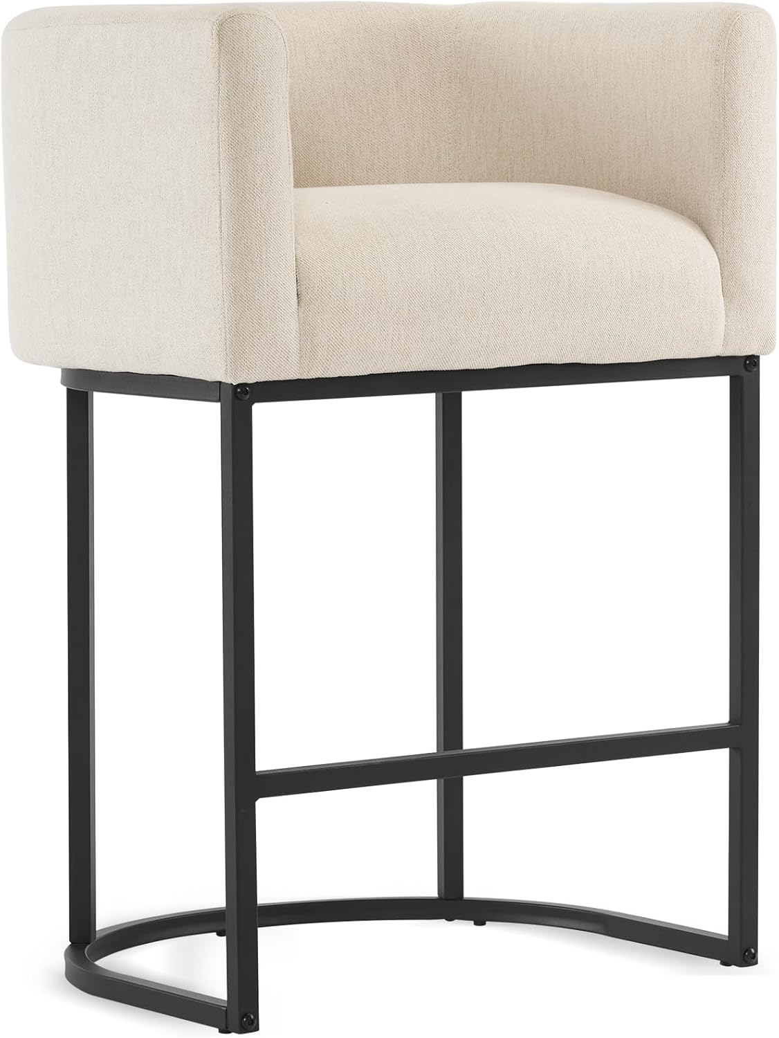 LUE BONA 27" H Counter Height Bar Stools, Modern Barrel Counter Stools with Backrest and Arms, Black Metal Frames, Linen Fabric Upholstered Accent Barstools for Kitchen Island, Linen Color - Grand Goldman