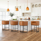 LUE BONA 27" H Counter Height Bar Stools, Modern Barrel Counter Stools with Backrest and Arms, Black Metal Frames, Linen Fabric Upholstered Accent Barstools for Kitchen Island, Linen Color - Grand Goldman