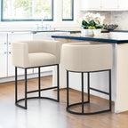 LUE BONA 27" H Counter Height Bar Stools, Modern Barrel Counter Stools with Backrest and Arms, Black Metal Frames, Linen Fabric Upholstered Accent Barstools for Kitchen Island, Linen Color - Grand Goldman