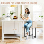 LUE BONA 27" H Counter Height Bar Stools, Modern Barrel Counter Stools with Backrest and Arms, Black Metal Frames, Linen Fabric Upholstered Accent Barstools for Kitchen Island, Linen Color - Grand Goldman