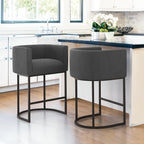 LUE BONA 27" H Counter Height Bar Stools, Modern Barrel Counter Stools with Backrest and Arms, Black Metal Frames, Linen Fabric Upholstered Accent Barstools for Kitchen Island, Linen Color - Grand Goldman