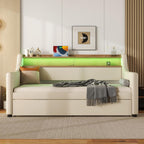 LUSPAZ Twin Size Upholstered Daybed with Wheeled Trundle and Curved Back Design, Multifunctional Modern Corner Sofa Bed Frame, Easy Assembly, No Box Spring Required, for Living Room or Bedroom, Black - Grand Goldman
