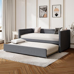 LUSPAZ Twin Size Upholstered Daybed with Wheeled Trundle and Curved Back Design, Multifunctional Modern Corner Sofa Bed Frame, Easy Assembly, No Box Spring Required, for Living Room or Bedroom, Black - Grand Goldman
