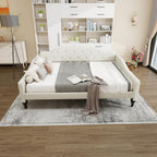 LUSPAZ Twin Size Upholstered Daybed with Wheeled Trundle and Curved Back Design, Multifunctional Modern Corner Sofa Bed Frame, Easy Assembly, No Box Spring Required, for Living Room or Bedroom, Black - Grand Goldman