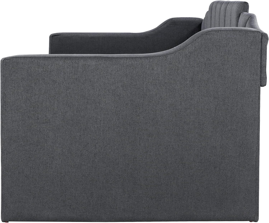 LUSPAZ Twin Size Upholstered Daybed with Wheeled Trundle and Curved Back Design, Multifunctional Modern Corner Sofa Bed Frame, Easy Assembly, No Box Spring Required, for Living Room or Bedroom, Black - Grand Goldman