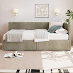 LUSPAZ Twin Size Upholstered Daybed with Wheeled Trundle and Curved Back Design, Multifunctional Modern Corner Sofa Bed Frame, Easy Assembly, No Box Spring Required, for Living Room or Bedroom, Black - Grand Goldman
