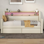LUSPAZ Twin Size Upholstered Daybed with Wheeled Trundle and Curved Back Design, Multifunctional Modern Corner Sofa Bed Frame, Easy Assembly, No Box Spring Required, for Living Room or Bedroom, Black - Grand Goldman