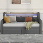 LUSPAZ Twin Size Upholstered Daybed with Wheeled Trundle and Curved Back Design, Multifunctional Modern Corner Sofa Bed Frame, Easy Assembly, No Box Spring Required, for Living Room or Bedroom, Black - Grand Goldman