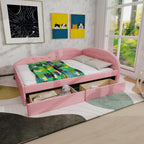 LUSPAZ Twin Size Upholstered Daybed with Wheeled Trundle and Curved Back Design, Multifunctional Modern Corner Sofa Bed Frame, Easy Assembly, No Box Spring Required, for Living Room or Bedroom, Black - Grand Goldman