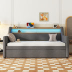 LUSPAZ Twin Size Upholstered Daybed with Wheeled Trundle and Curved Back Design, Multifunctional Modern Corner Sofa Bed Frame, Easy Assembly, No Box Spring Required, for Living Room or Bedroom, Black - Grand Goldman