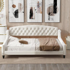 LUSPAZ Twin Size Upholstered Daybed with Wheeled Trundle and Curved Back Design, Multifunctional Modern Corner Sofa Bed Frame, Easy Assembly, No Box Spring Required, for Living Room or Bedroom, Black - Grand Goldman