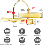 LUXSWAY Wireless Picture Light Battery Operated, Remote Control Painting Light with Rotatable Light Tube, Dimmable and Timer Off Art Display Light for Picture Frame Artworking Portrait -Orange Gold - Grand Goldman