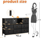 LYNCOHOME Black Dresser with Power Outlets and LED Lights, 43" W Dresser TV Stand with 8 Drawers, Fabric Chest of Drawers for Bedroom, Living Room, Entryway - Grand Goldman