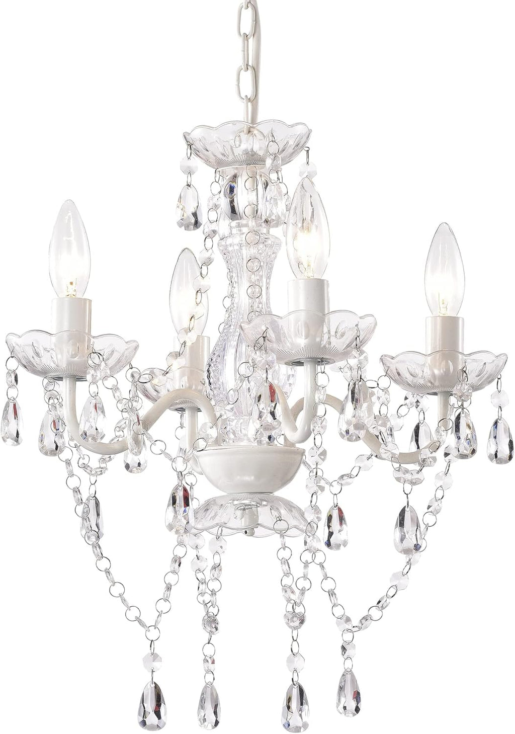 LaLuLa White Chandelier Mini Crystal Chandelier Lighting Small Acrylic Chandelier 4 Light Modern Pendant Light Fixtures - Grand Goldman