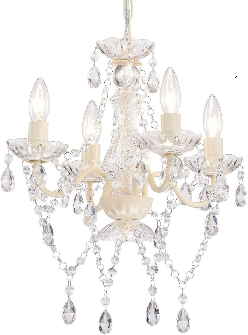 LaLuLa White Chandelier Mini Crystal Chandelier Lighting Small Acrylic Chandelier 4 Light Modern Pendant Light Fixtures - Grand Goldman