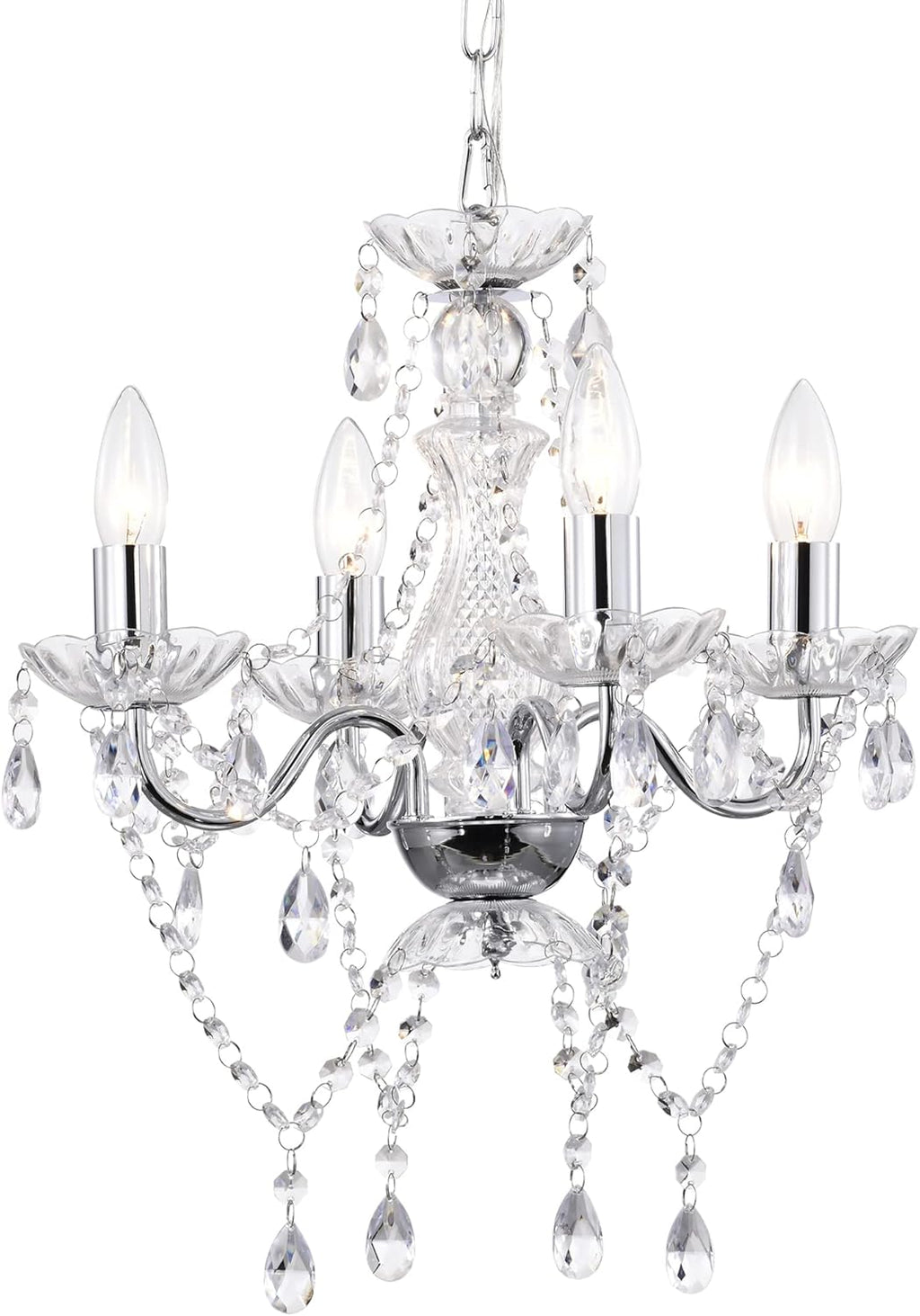 LaLuLa White Chandelier Mini Crystal Chandelier Lighting Small Acrylic Chandelier 4 Light Modern Pendant Light Fixtures - Grand Goldman