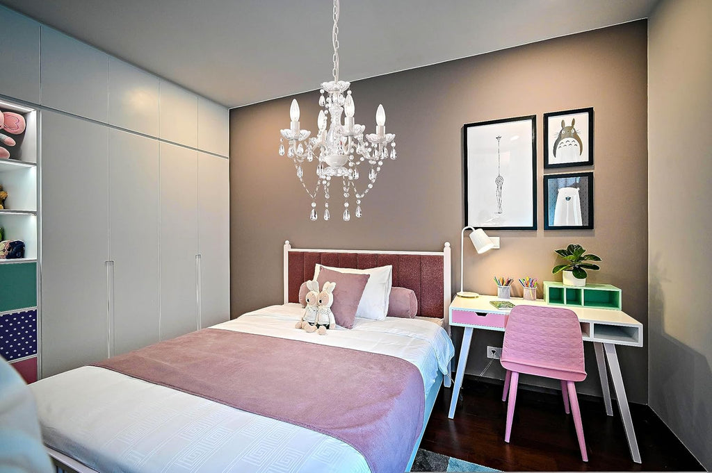 LaLuLa White Chandelier Mini Crystal Chandelier Lighting Small Acrylic Chandelier 4 Light Modern Pendant Light Fixtures - Grand Goldman