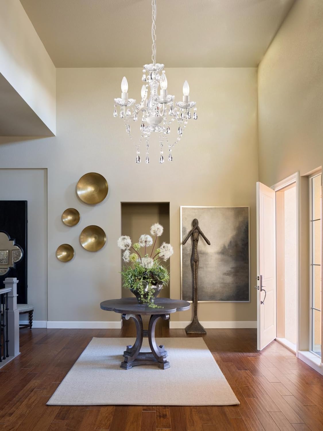 LaLuLa White Chandelier Mini Crystal Chandelier Lighting Small Acrylic Chandelier 4 Light Modern Pendant Light Fixtures - Grand Goldman