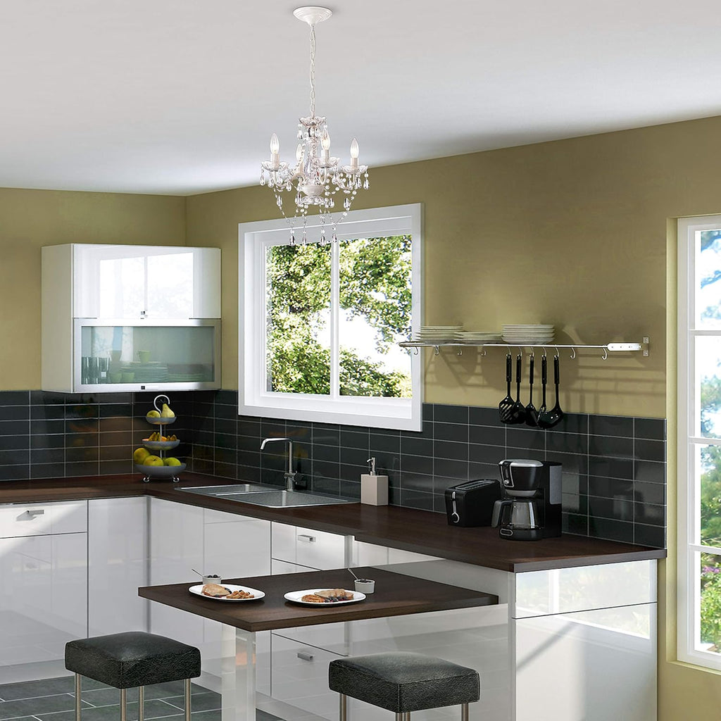 LaLuLa White Chandelier Mini Crystal Chandelier Lighting Small Acrylic Chandelier 4 Light Modern Pendant Light Fixtures - Grand Goldman