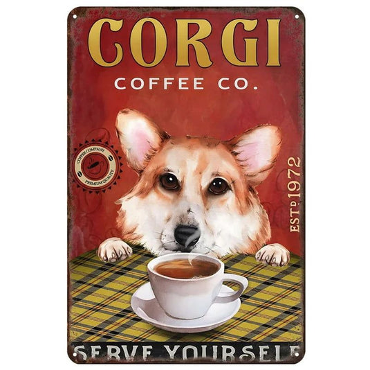 Labrador Corgi Boxer Dogs Coffee Co. Metal Tin Signs Posters Plate Wall Decor for Bars Man Cave Cafe Clubs Retro Posters Plaque - Grand Goldman